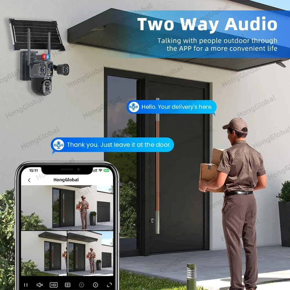 Caméra PTZ Extérieure 8MP 4K Wi-Fi à Énergie Solaire