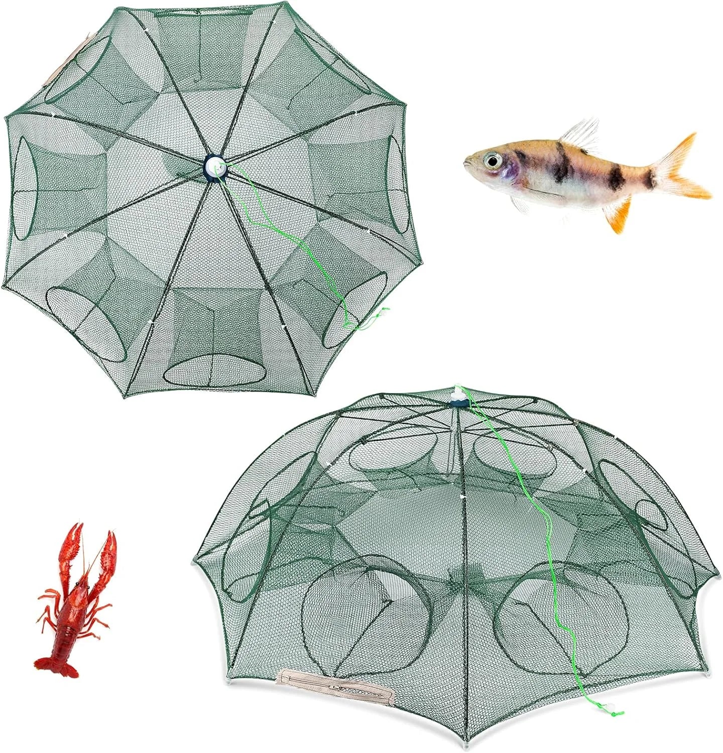 Épuisette de pêche automatique pliable et portable – 8 trous renforcés | Piège à crevettes, moules, crabes et baleines | Cadre en nylon résistant
