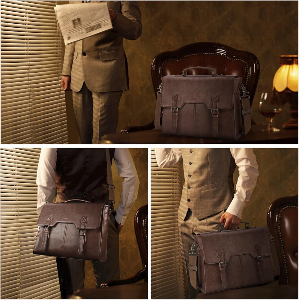 Sac Ordinateur Portable 15,6" Bandoulière Homme – Cuir PU Imperméable Mallette Messenger