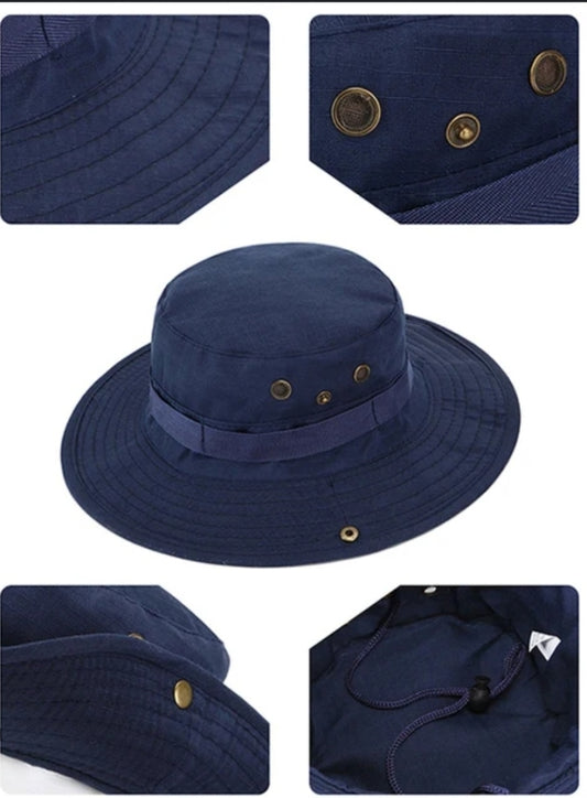 Chapeau De Seau Unisexe Protection Solaire Extérieure Pliable Bleu