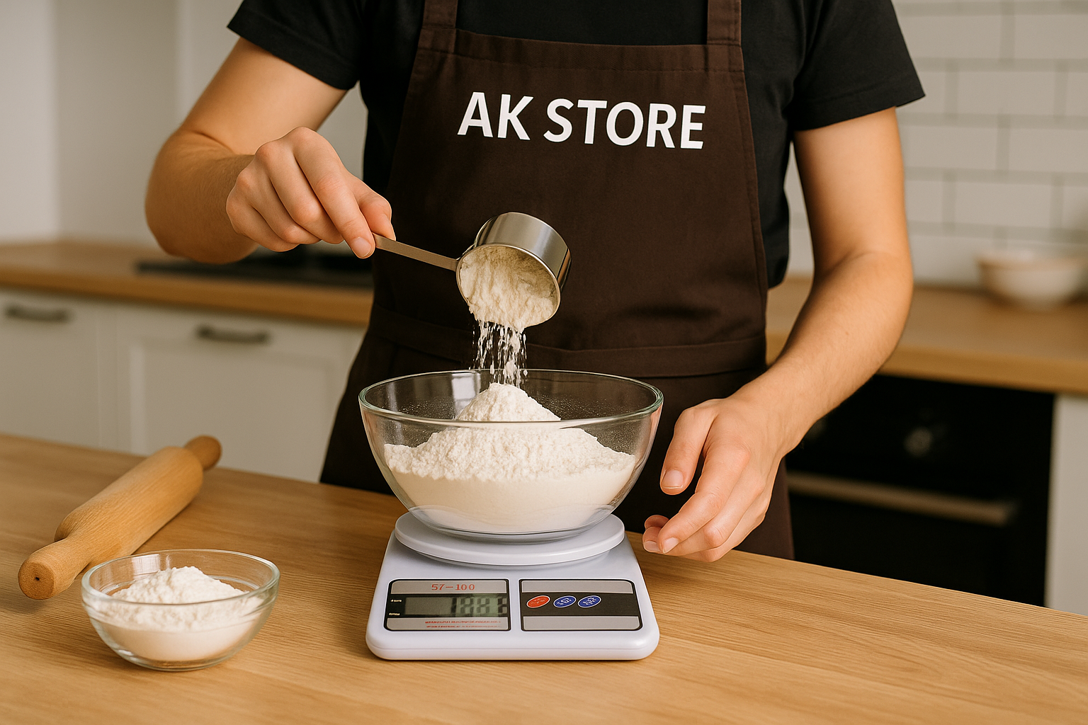 الصورة الأولى - شخص يستخدم الميزان في المطبخ
