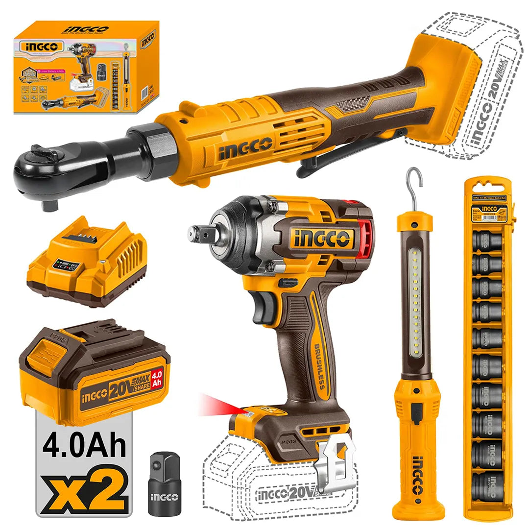 Pack cle a choc cle a cliquet ingco 20v