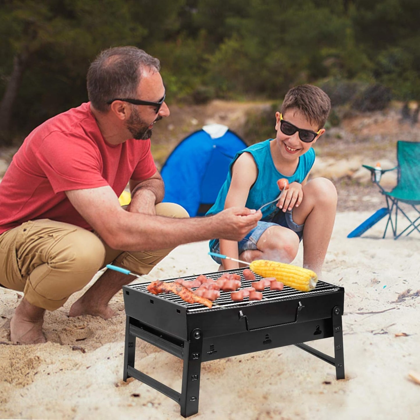 Barbecue au charbon de bois portable - Barbecue de table - Barbecue de camping - Barbecue de pique-nique - Barbecue de camping portable - Barbecue amovible pour extérieur, pique-nique, voyage, jardin