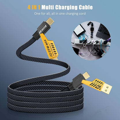 Câble 4 En 1 USB-C / USB-A / Lightning – Charge Super Rapide 65W & 27W, Plat Et Durable