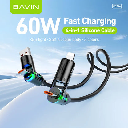 Câble BAVIN CB394 60W 4 en 1 en silicone avec lumière RGB