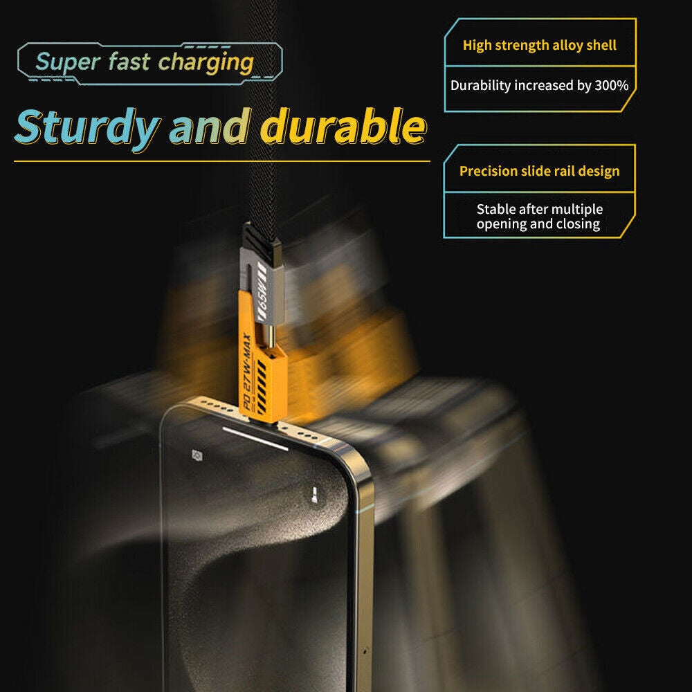 Câble 4 En 1 USB-C / USB-A / Lightning – Charge Super Rapide 65W & 27W, Plat Et Durable