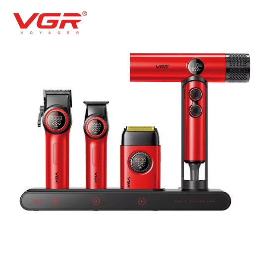 Kit Toilettage VGR 4-en-1 — Tondeuse, Rasoir, Trimmer & Sèche-cheveux