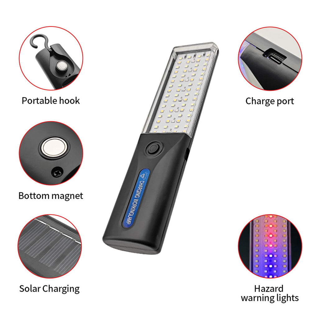 Lampe de Travail LED Rechargeable Éclairage Ultra-Puissant avec Panneau Solaire Intégré – مصباح عمل قابل للشحن