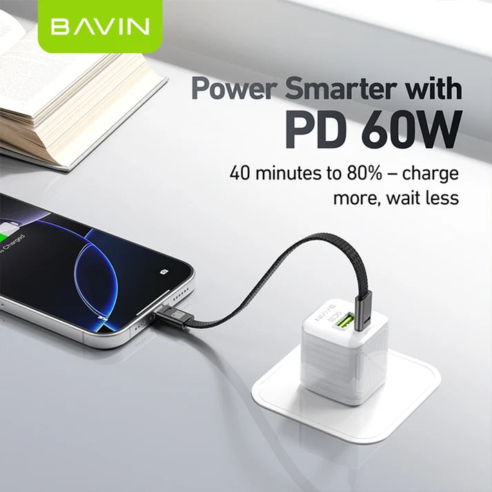 Câble BAVIN CB396 60W PD – USB-C vers USB-C ou iPhone, tressé