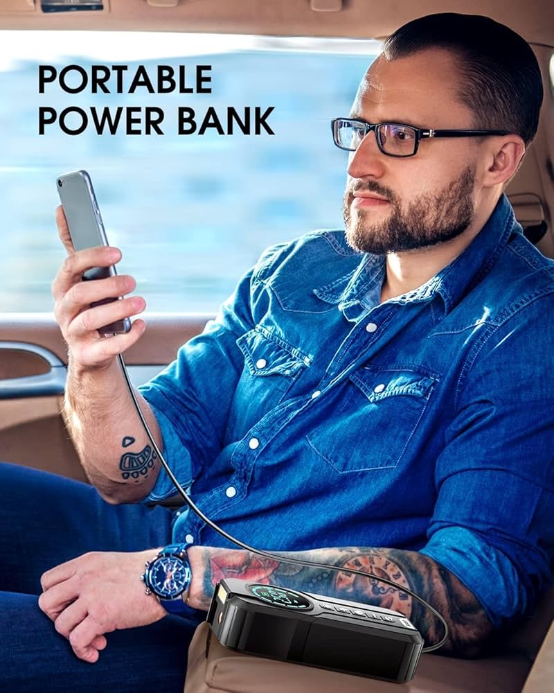 Démarreur de batterie de voiture 4 en 1 avec pompe à air avancée