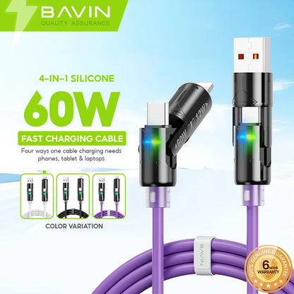 Câble BAVIN CB394 60W 4 en 1 en silicone avec lumière RGB