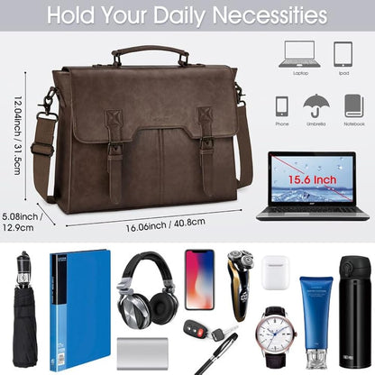 Sac Ordinateur Portable 15,6" Bandoulière Homme – Cuir PU Imperméable Mallette Messenger