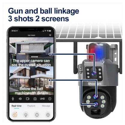 Caméra de Surveillance Solaire PTZ 4G 3 Lens 12MP Zoom X10