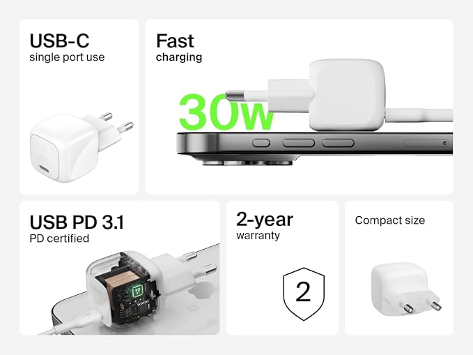 Chargeur secteur Belkin BoostCharge 30W USB-C Power Delivery – Blanc