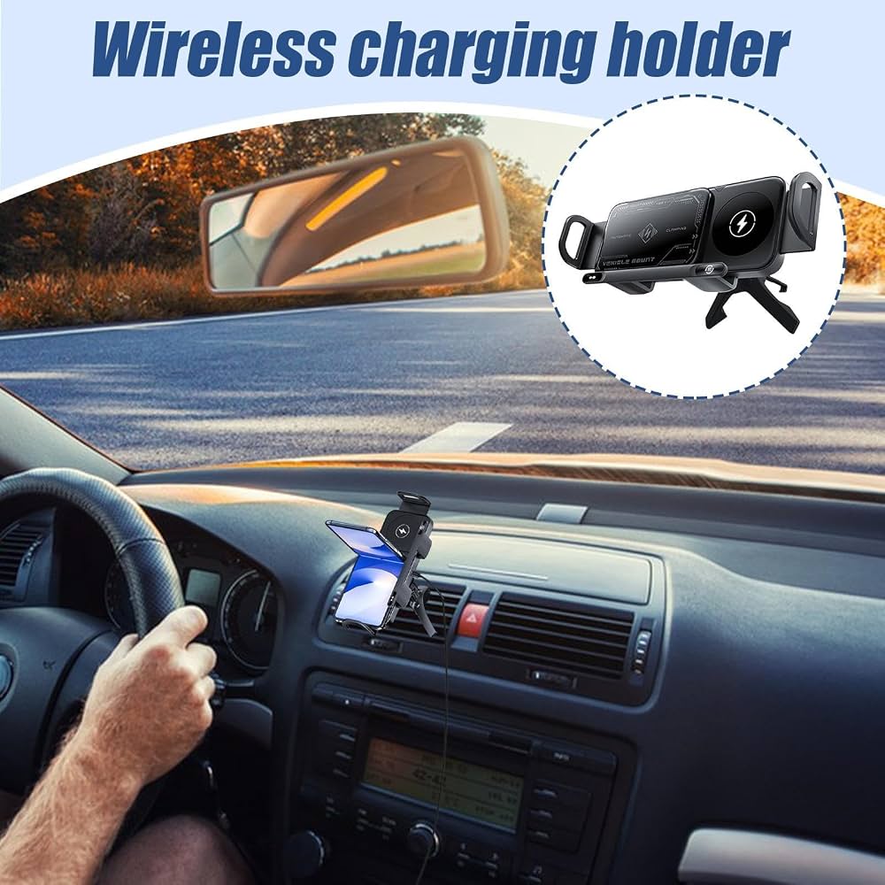 Chargeur de voiture sans fil horizontal rotatif écran pliable évent magnétique tableau de bord support de téléphone voiture de charge sans fil