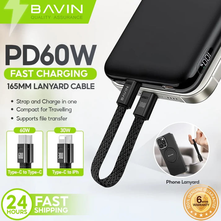 Câble BAVIN CB396 60W PD – USB-C vers USB-C ou iPhone, tressé
