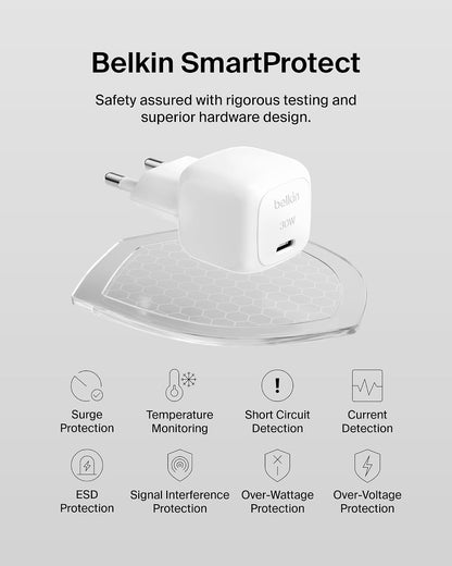 Chargeur secteur Belkin BoostCharge 30W USB-C Power Delivery – Blanc