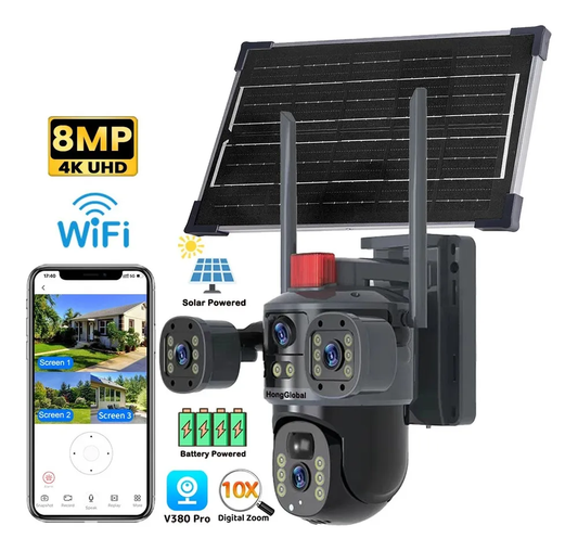 Caméra PTZ Extérieure 8MP 4K Wi-Fi à Énergie Solaire