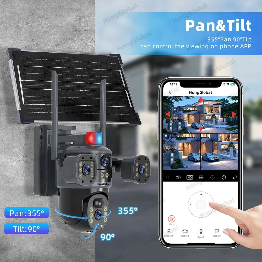 Caméra PTZ Extérieure 8MP 4K Wi-Fi à Énergie Solaire