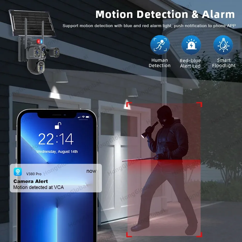 Caméra PTZ Extérieure 8MP 4K Wi-Fi à Énergie Solaire