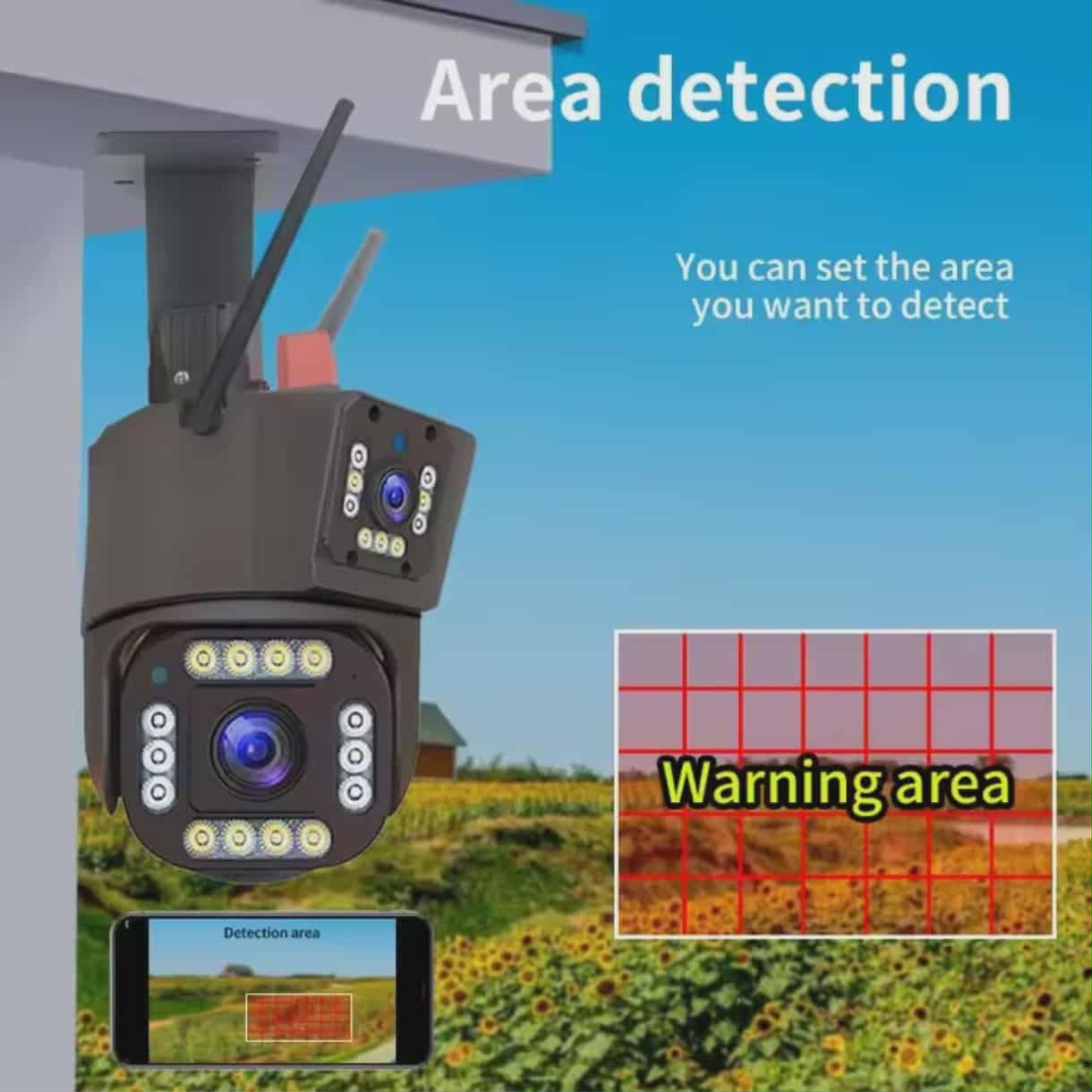 Camera 4G solaire Double Camera 15MP Zoom X10 V380 PRO