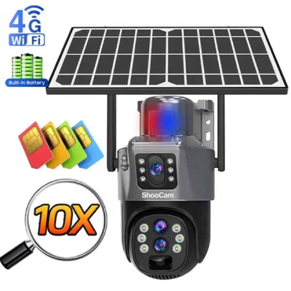 Caméra de Surveillance Solaire PTZ 4G 3 Lens 12MP Zoom X10