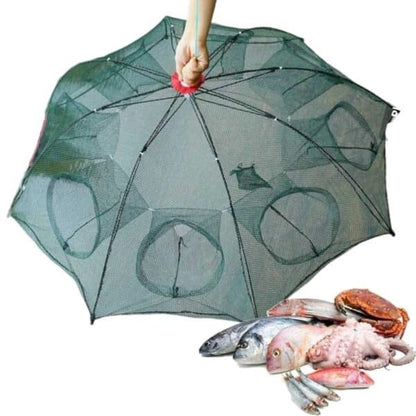 Épuisette de pêche automatique pliable et portable – 8 trous renforcés | Piège à crevettes, moules, crabes et baleines | Cadre en nylon résistant