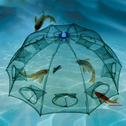 Épuisette de pêche automatique pliable et portable – 8 trous renforcés | Piège à crevettes, moules, crabes et baleines | Cadre en nylon résistant