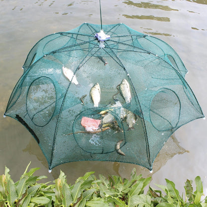 Épuisette de pêche automatique pliable et portable – 8 trous renforcés | Piège à crevettes, moules, crabes et baleines | Cadre en nylon résistant