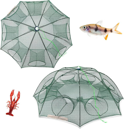 Épuisette de pêche automatique pliable et portable – 8 trous renforcés | Piège à crevettes, moules, crabes et baleines | Cadre en nylon résistant