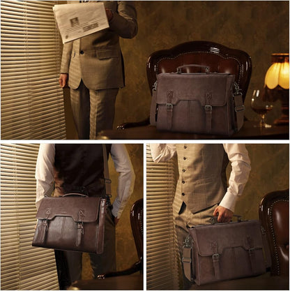 Sac Ordinateur Portable 15,6" Bandoulière Homme – Cuir PU Imperméable Mallette Messenger