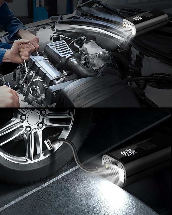 Compresseur à Air Portable LYTOOL 150 PSI 12V – Gonfleur de Pneus avec Lumière LED pour Voiture, Moto et Vélo