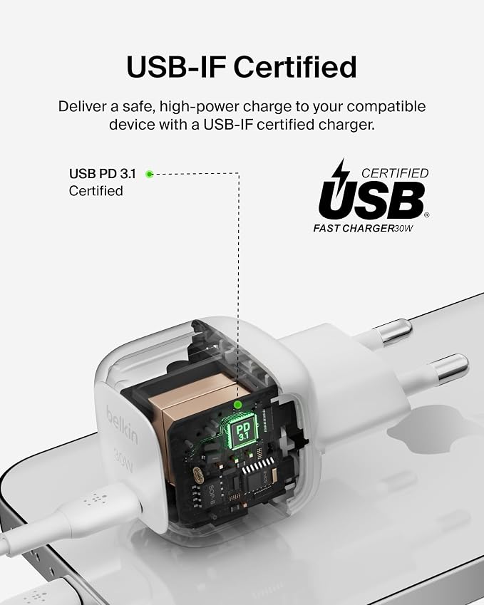 Chargeur secteur Belkin BoostCharge 30W USB-C Power Delivery – Blanc
