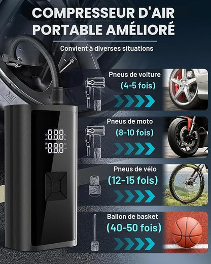 Compresseur à Air Portable LYTOOL 150 PSI 12V – Gonfleur de Pneus avec Lumière LED pour Voiture, Moto et Vélo