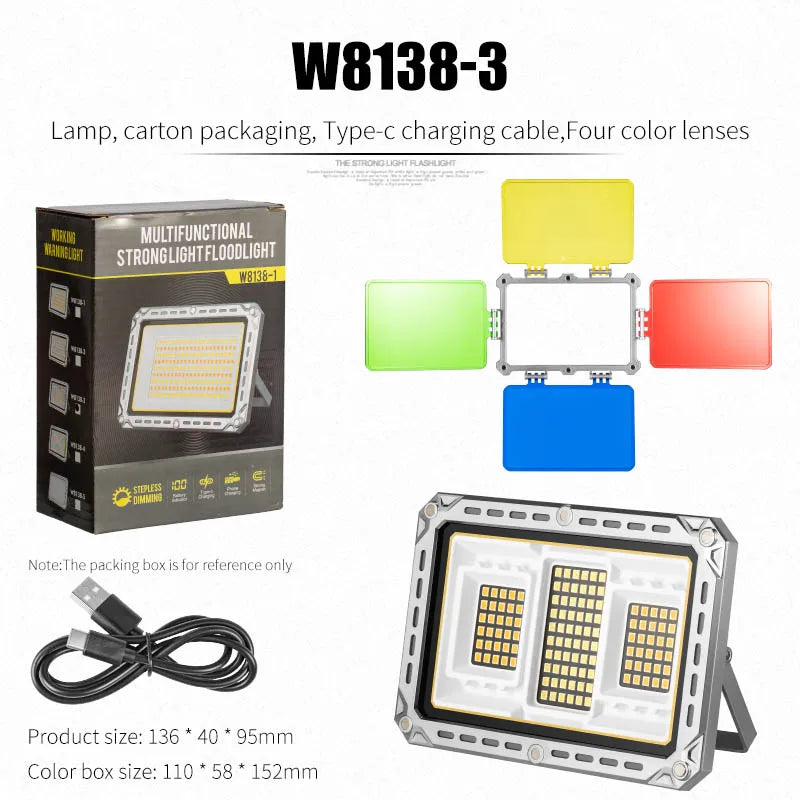 Projecteur LED Rechargeable USB 20 000 lm avec Aimant – Travail et Camping