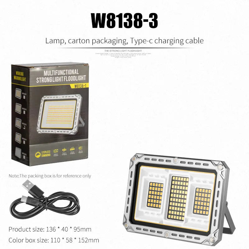 Projecteur LED Rechargeable USB 20 000 lm avec Aimant – Travail et Camping