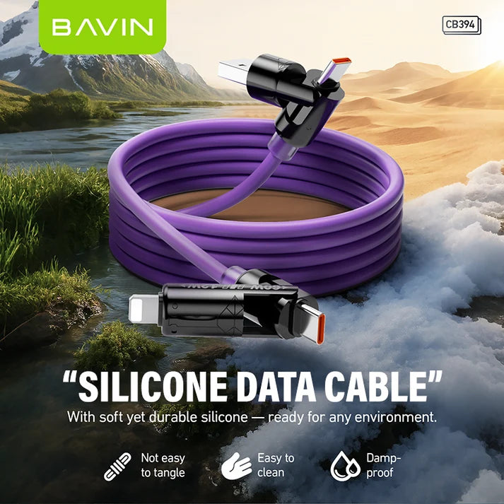 Câble BAVIN CB394 60W 4 en 1 en silicone avec lumière RGB