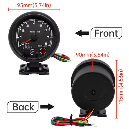 Tachymètre voiture 12V 0-8000 RPM – Compteur tours moteur universel 4, 6, 8 cylindres, rétroéclairage LED 7 couleurs, jauge noire style racing