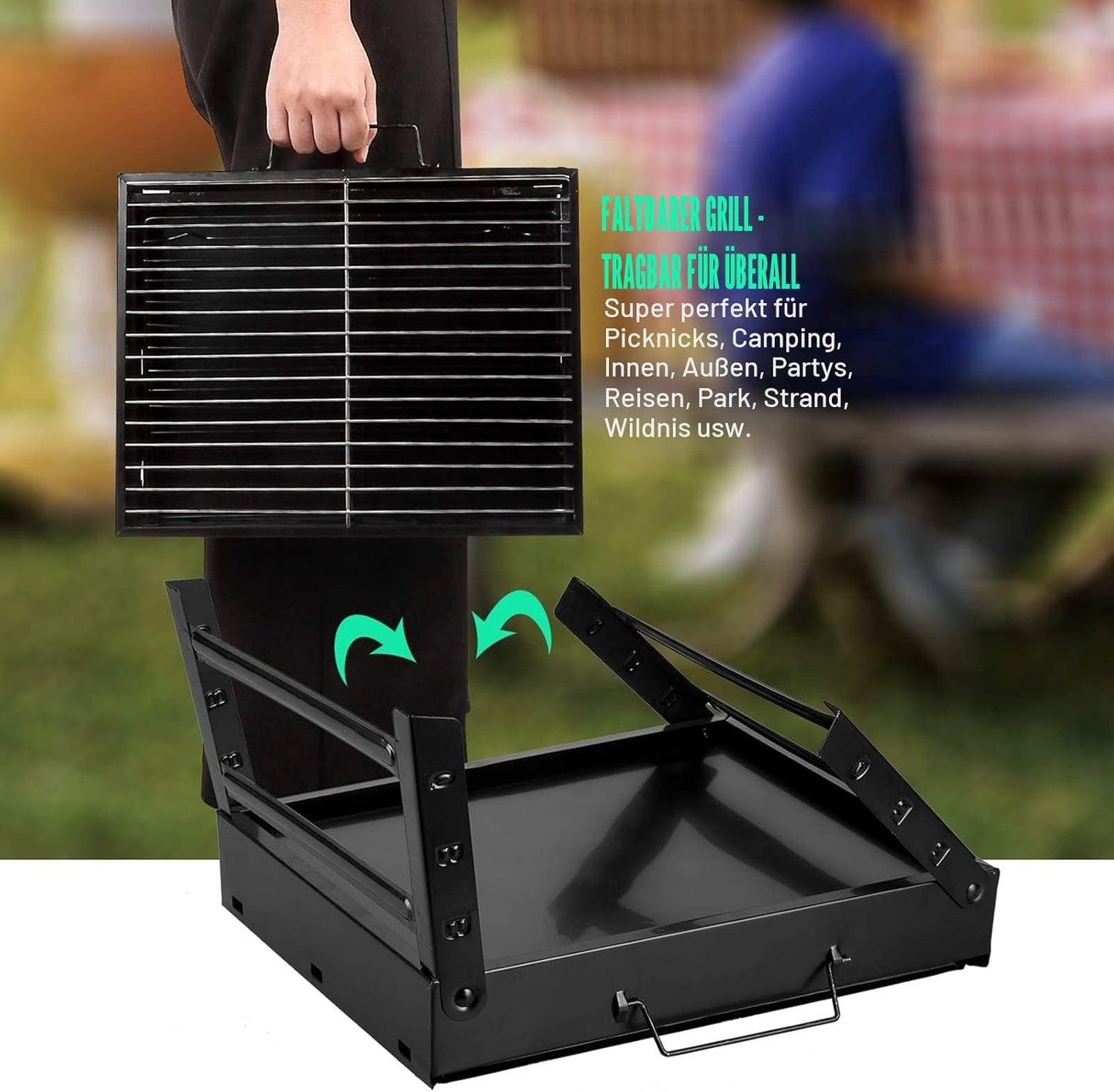 Barbecue au charbon de bois portable - Barbecue de table - Barbecue de camping - Barbecue de pique-nique - Barbecue de camping portable - Barbecue amovible pour extérieur, pique-nique, voyage, jardin