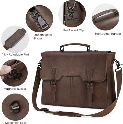 Sac Ordinateur Portable 15,6" Bandoulière Homme – Cuir PU Imperméable Mallette Messenger