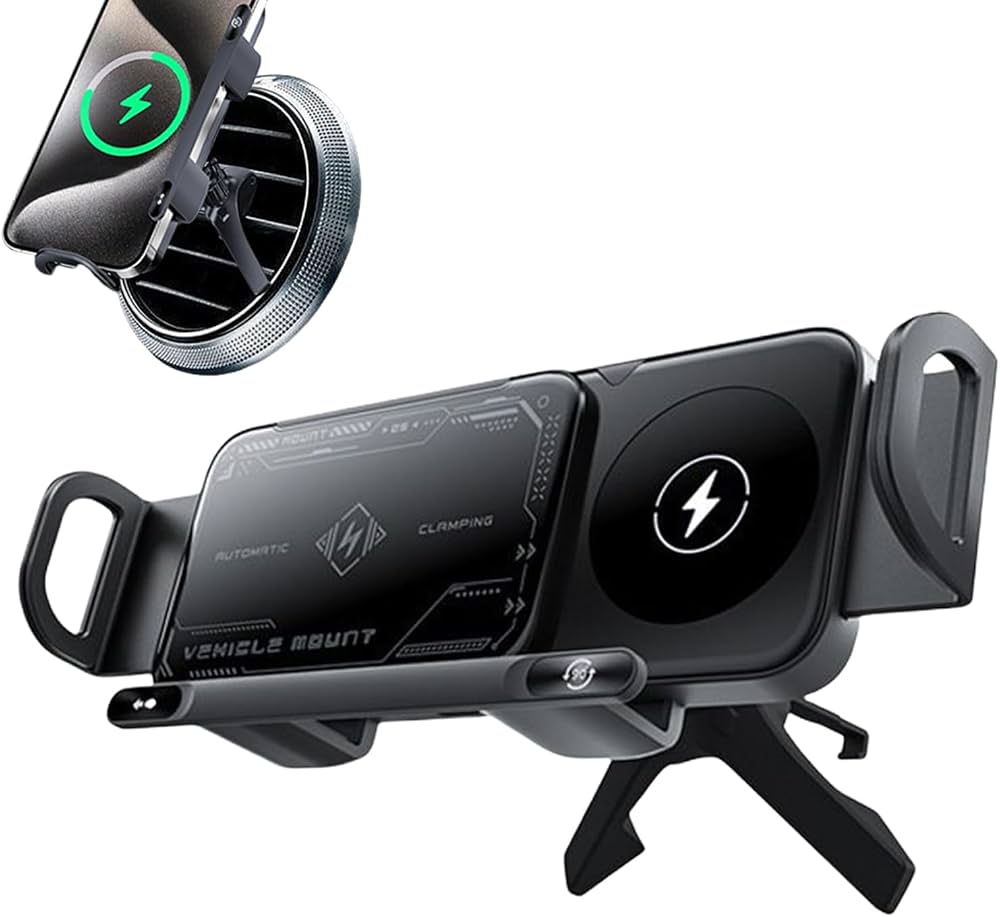 Chargeur de voiture sans fil horizontal rotatif écran pliable évent magnétique tableau de bord support de téléphone voiture de charge sans fil