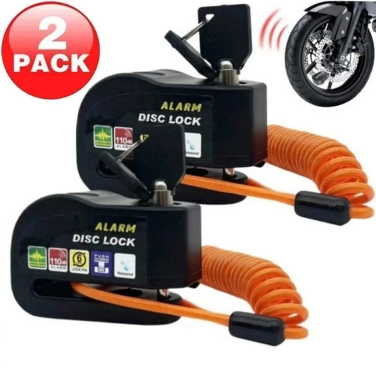 Lot de 2 antivols de disque avec alarme pour moto, scooter et vélo compatibles. Résistants à l’eau et compacts. Renforcez la sécurité de votre deux-roues.
