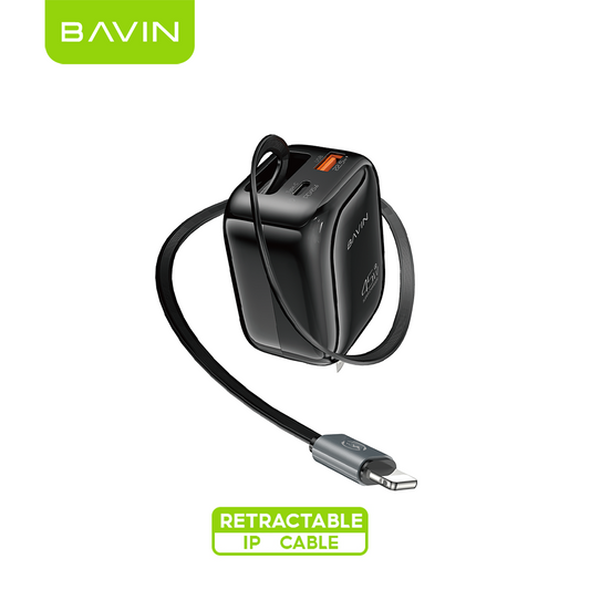 Chargeur rapide BAVIN PC2077, 45W PD + QC 3.0, pour une charge rapide et efficace de vos appareils. Câble rétractable intégré de 70 cm Prise secteur pliable et design compact Compatible avec les smartphones, tablettes et ordinateurs portables Idéal pour la maison, le bureau ou les voyages Pratique : fini les câbles qui traînent ! Commande WhatsApp : 23 710 400AK Store – Votre technologie au meilleur prix !