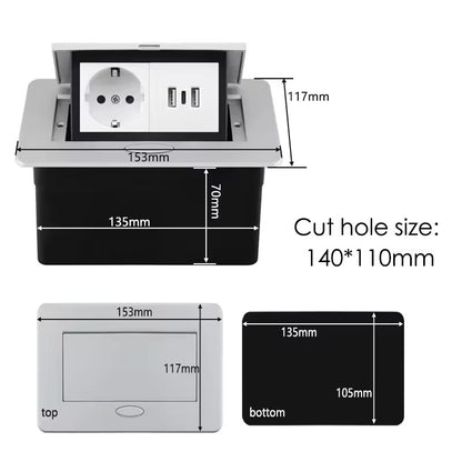 Prise Électrique Encastrable de Table - USB Type-C - Standard Français - Aluminium