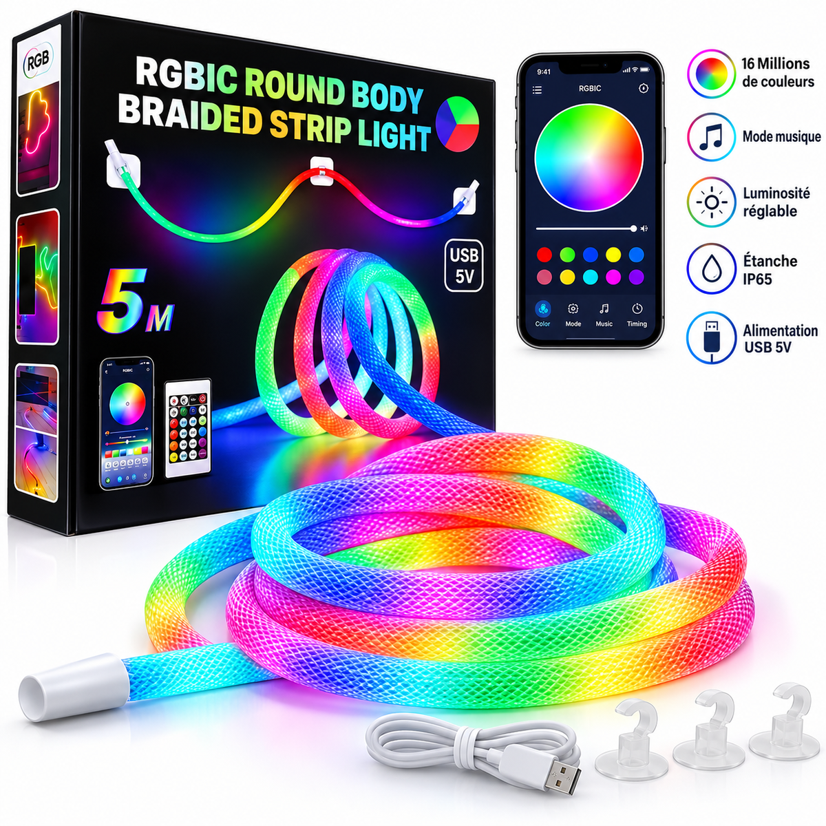 Créez une ambiance multicolore avec la bande LED néon RGBIC Meneon 3 m : 300 LED, Bluetooth, application, télécommande et protection IP65. Découvrez-la.