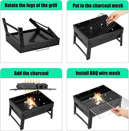 Barbecue au charbon de bois portable - Barbecue de table - Barbecue de camping - Barbecue de pique-nique - Barbecue de camping portable - Barbecue amovible pour extérieur, pique-nique, voyage, jardin