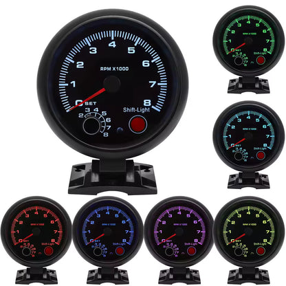 Tachymètre voiture 12V 0-8000 RPM – Compteur tours moteur universel 4, 6, 8 cylindres, rétroéclairage LED 7 couleurs, jauge noire style racing