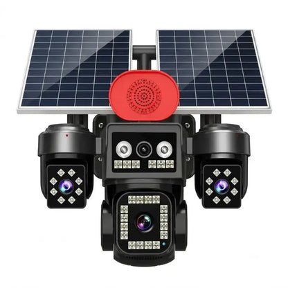 Caméra solaire 4G à 4 objectifs, batterie 16 000 mAh et double panneau solaire. Surveillance à distance sans Wi-Fi avec AK STOREPRO.