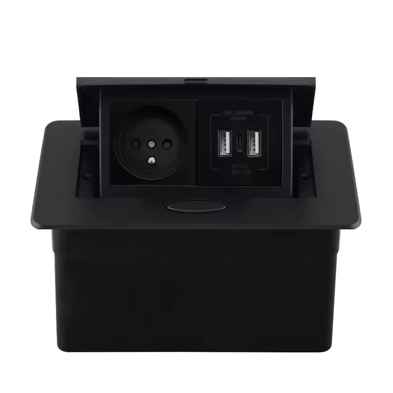 Prise Électrique Encastrable de Table - USB Type-C - Standard Français - Aluminium