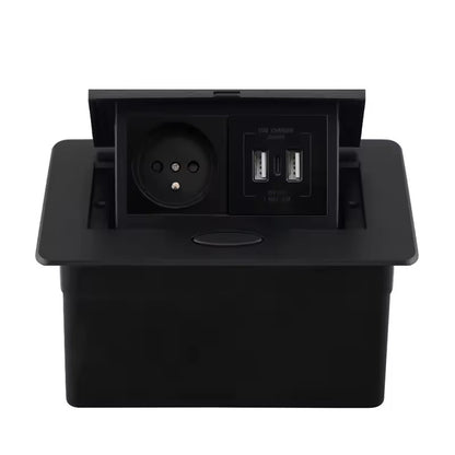 Prise Électrique Encastrable de Table - USB Type-C - Standard Français - Aluminium